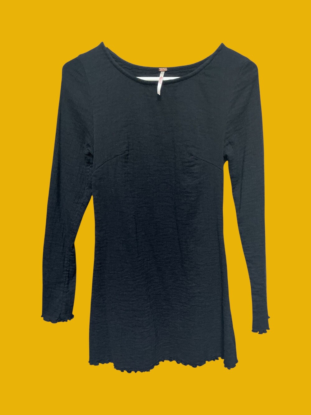 Free People Medium Black Textured Knit Long Sleeve Dress